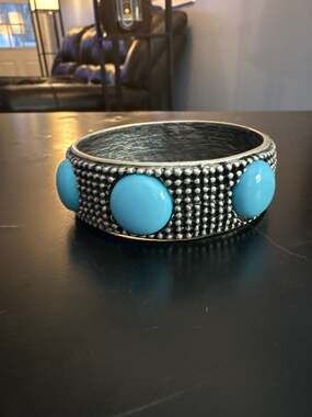 Desert Myth Blue Turquoise Silver Bead Bangle Bracelet
